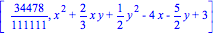 [34478/111111, x^2+2/3*x*y+1/2*y^2-4*x-5/2*y+3]